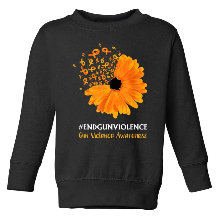 End Gun Violence Awareness Orange Ribbon SunFlower Toddler Sweatshirt