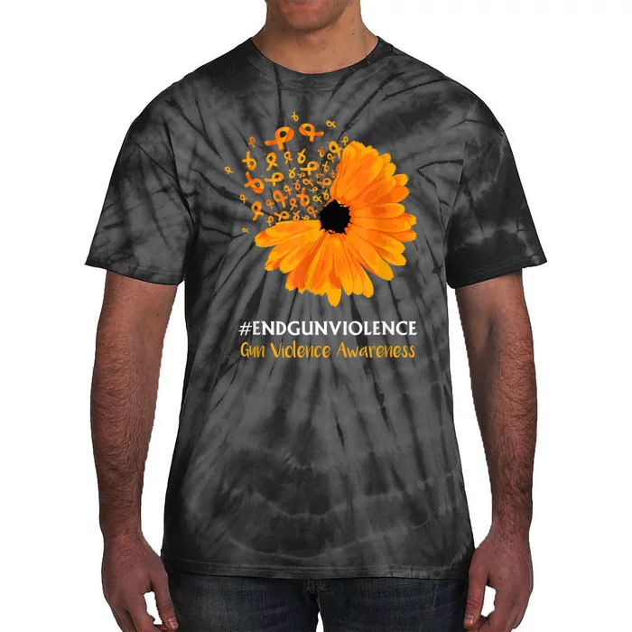 End Gun Violence Awareness Orange Ribbon SunFlower Tie-Dye T-Shirt