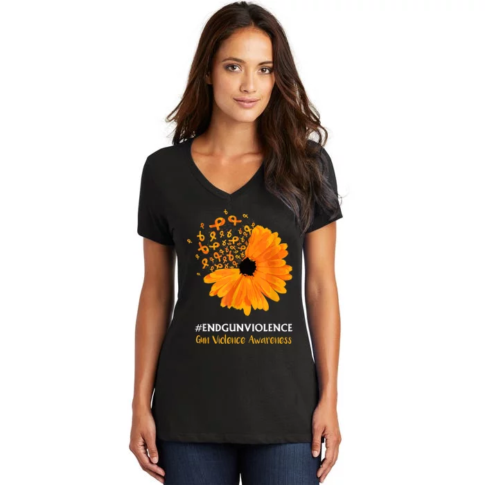 End Gun Violence Awareness Orange Ribbon SunFlower Women's V-Neck T-Shirt