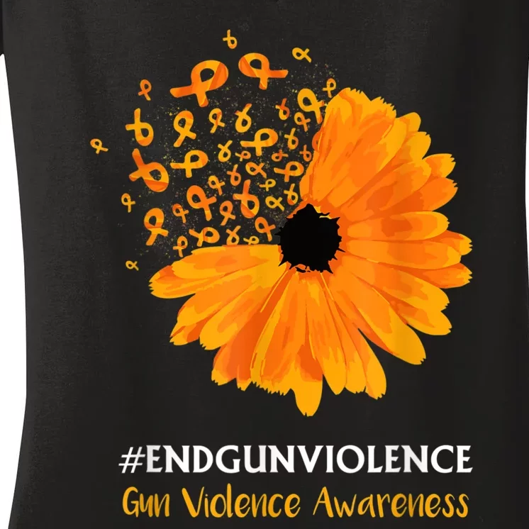 End Gun Violence Awareness Orange Ribbon SunFlower Women's V-Neck T-Shirt