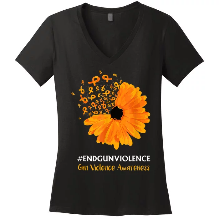 End Gun Violence Awareness Orange Ribbon SunFlower Women's V-Neck T-Shirt