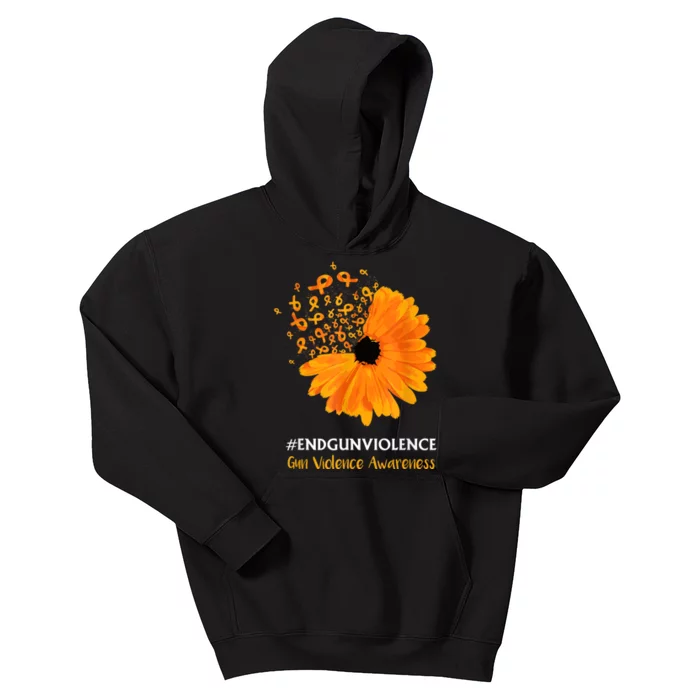 End Gun Violence Awareness Orange Ribbon SunFlower Kids Hoodie