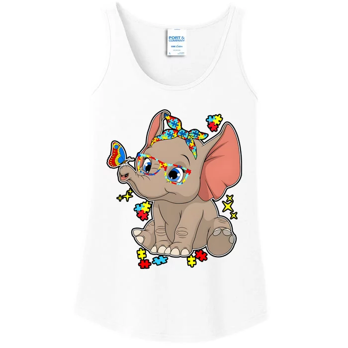 Elephant Glasses Vintage Autism Awareness Ladies Essential Tank