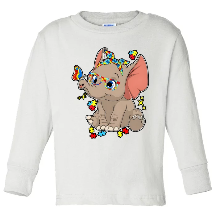 Elephant Glasses Vintage Autism Awareness Toddler Long Sleeve Shirt