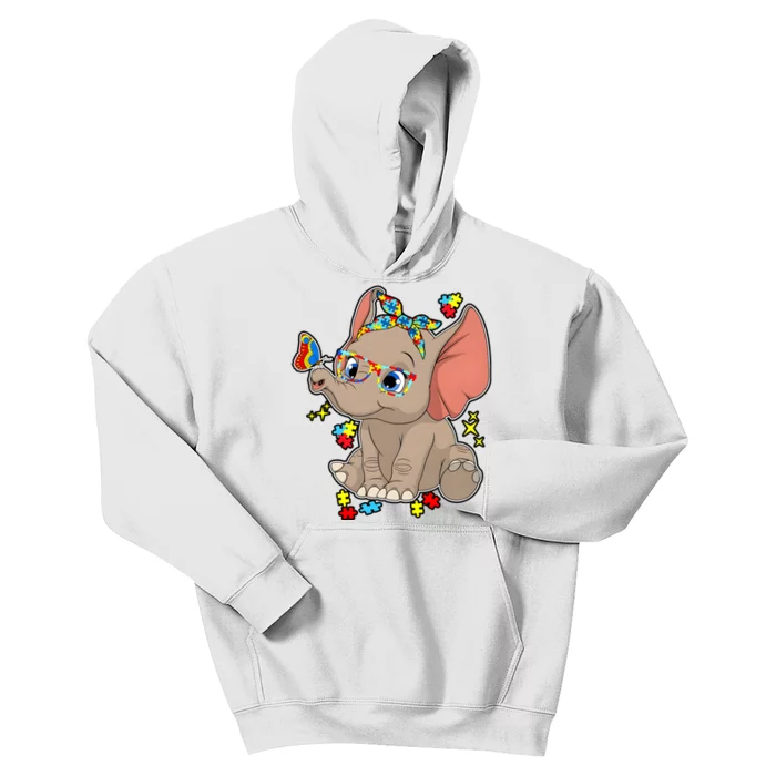 Elephant Glasses Vintage Autism Awareness Kids Hoodie