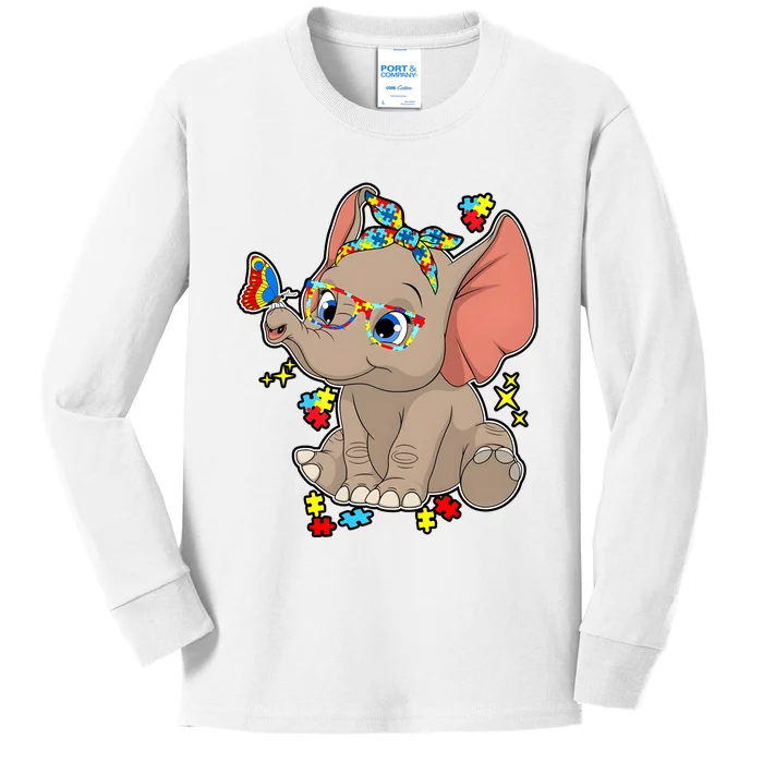 Elephant Glasses Vintage Autism Awareness Kids Long Sleeve Shirt