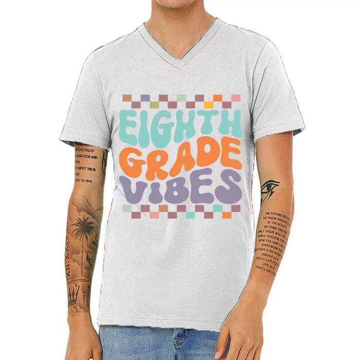 Eighth Grade Vibes Retro Groovy 8th Grade Back To School V-Neck T-Shirt