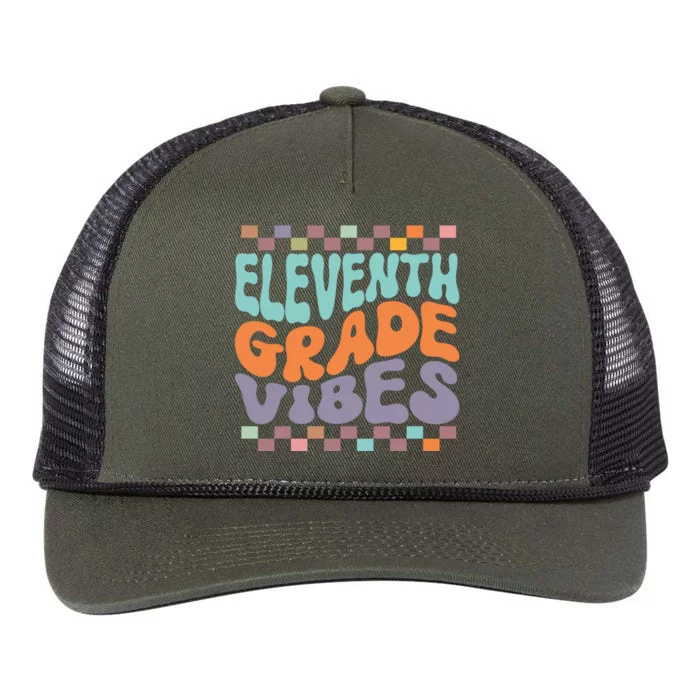 Eleventh Grade Vibes Retro Groovy 11th Grade Back To School Retro Rope Trucker Hat Cap