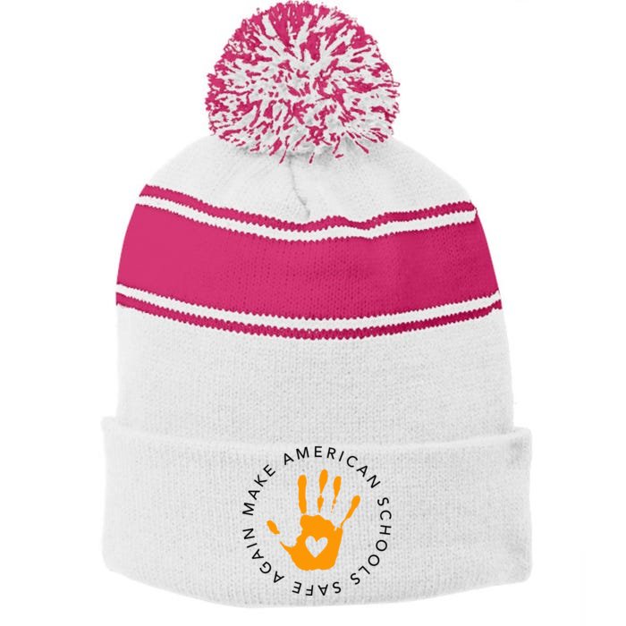 End Gun Violence Make American Schools Safe Again Front & Back Stripe Pom Pom Beanie