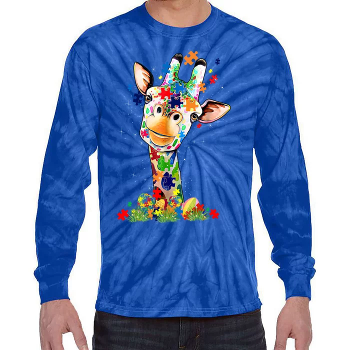 Easter Giraffe World Autism Awareness Day Supporters Outfit Great Gift Tie-Dye Long Sleeve Shirt