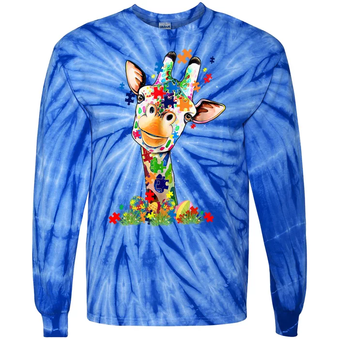 Easter Giraffe World Autism Awareness Day Supporters Outfit Great Gift Tie-Dye Long Sleeve Shirt