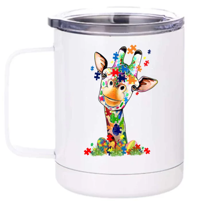 Easter Giraffe World Autism Awareness Day Supporters Outfit Great Gift Front & Back 12oz Stainless Steel Tumbler Cup