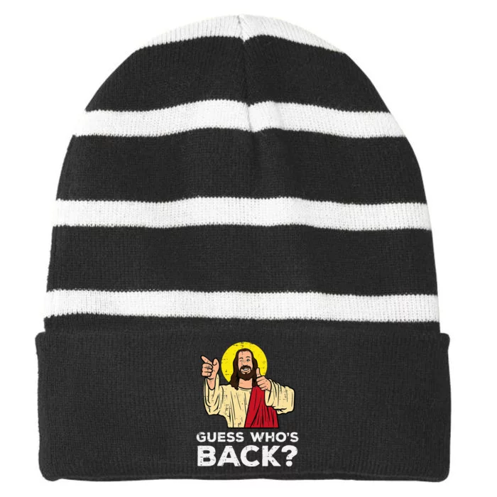 Easter Guess Whos Back Jesus Funny Religious Striped Beanie with Solid Band