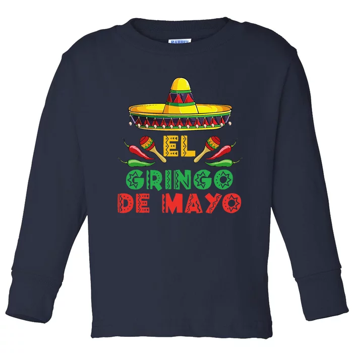 El Gringo With Cactus Sombrero Cinco De Mayo Guitar Toddler Long Sleeve Shirt