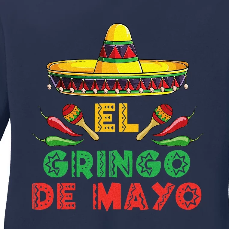 El Gringo With Cactus Sombrero Cinco De Mayo Guitar Ladies Long Sleeve Shirt