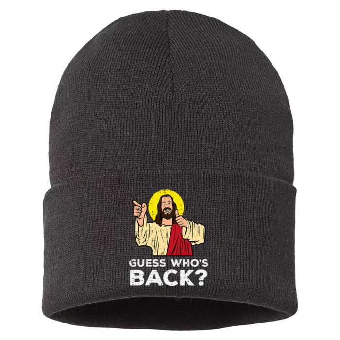 Easter Guess Whos Back Jesus Funny Religious Sustainable Knit Beanie