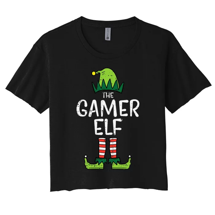 Elf Gamer Xmas Holiday Fun Women's Crop Top Tee