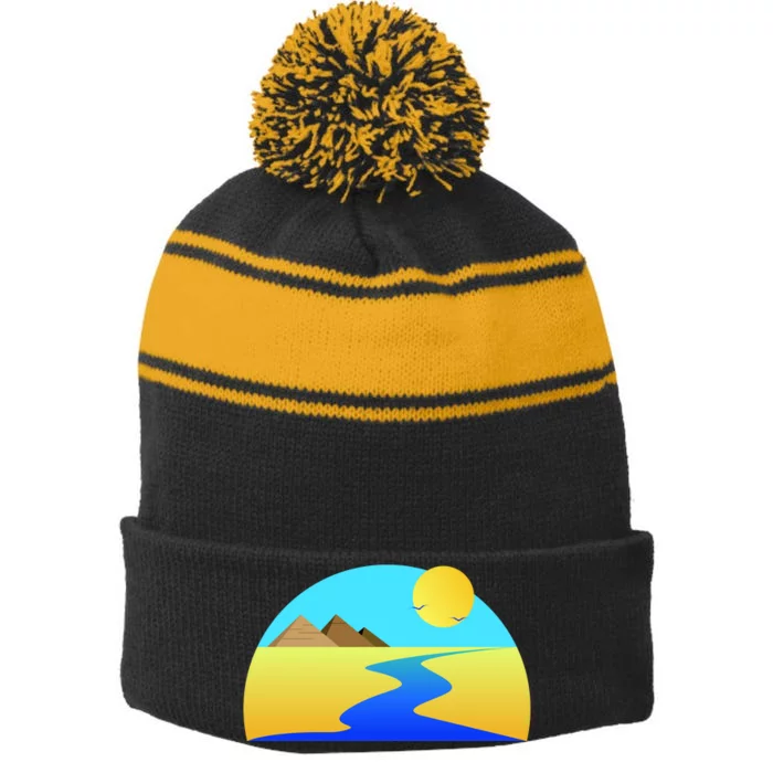 Egypt Nile River Sunset Stripe Pom Pom Beanie