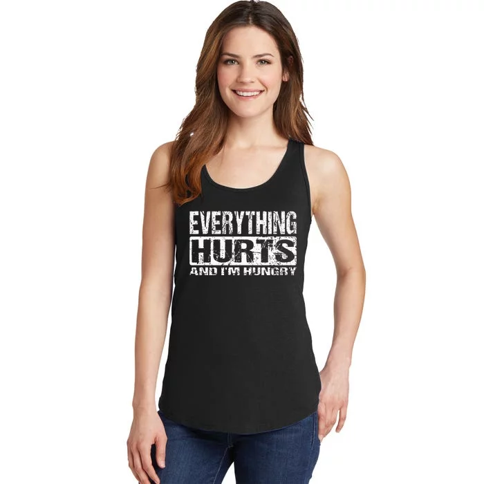 Everything Hurts And IM Hungry Funny Workout Joke Ladies Essential Tank