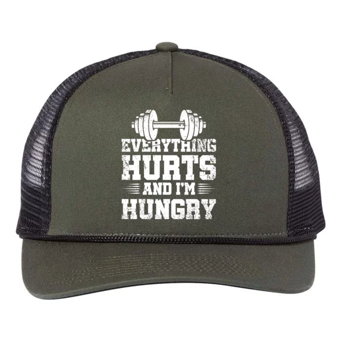 Everything Hurts And IM Hungry Saying Gym Workout Retro Rope Trucker Hat Cap