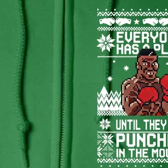 Everyone Has A Plan Until They Get Punched In The Mouth Ugly Christmas Full Zip Hoodie