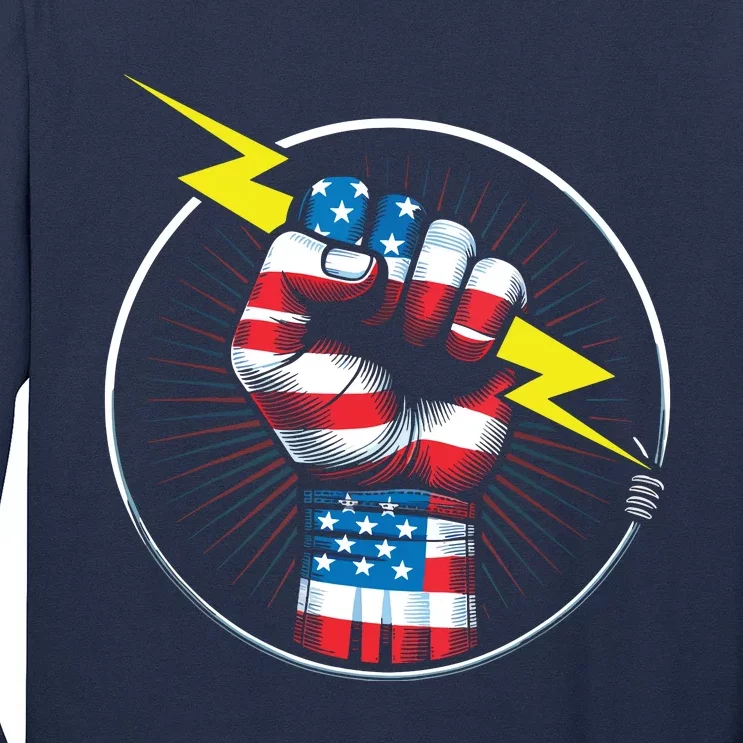 Electrician Hero American Flag Electrical Worker For Long Sleeve Shirt