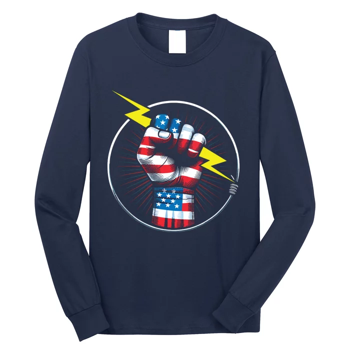 Electrician Hero American Flag Electrical Worker For Long Sleeve Shirt