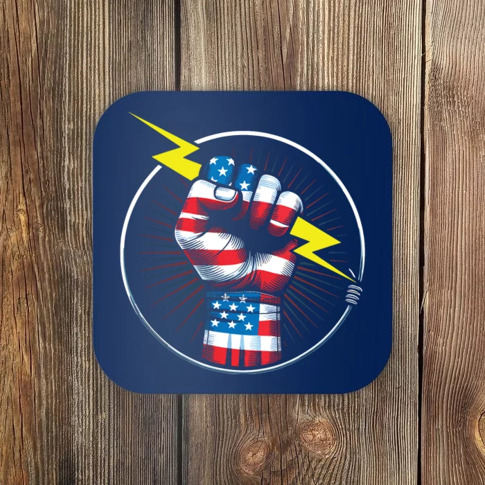 Electrician Hero American Flag Electrical Worker For Coaster