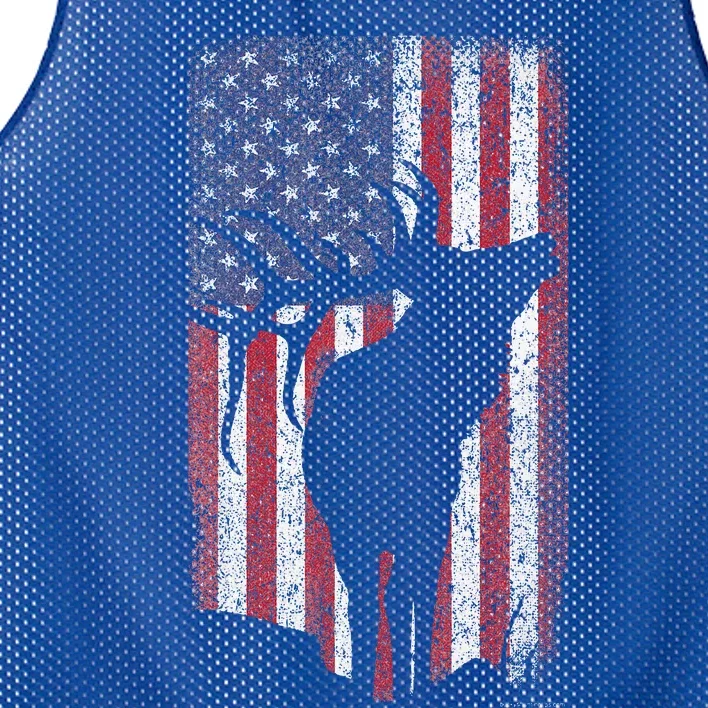 Elk Hunting Bugling Bull Us Flag Mesh Reversible Basketball Jersey Tank