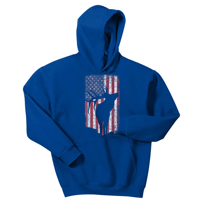 Elk Hunting Bugling Bull Us Flag Kids Hoodie