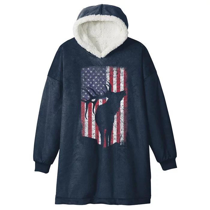 Elk Hunting Bugling Bull Us Flag Hooded Wearable Blanket