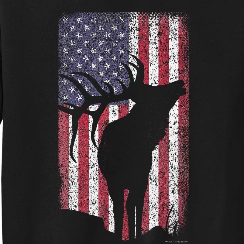 Elk Hunting Bugling Bull Us Flag American Retro Tall Sweatshirt