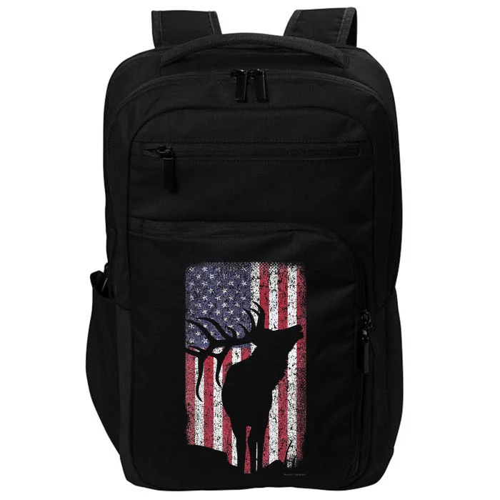 Elk Hunting Bugling Bull Us Flag American Retro Impact Tech Backpack