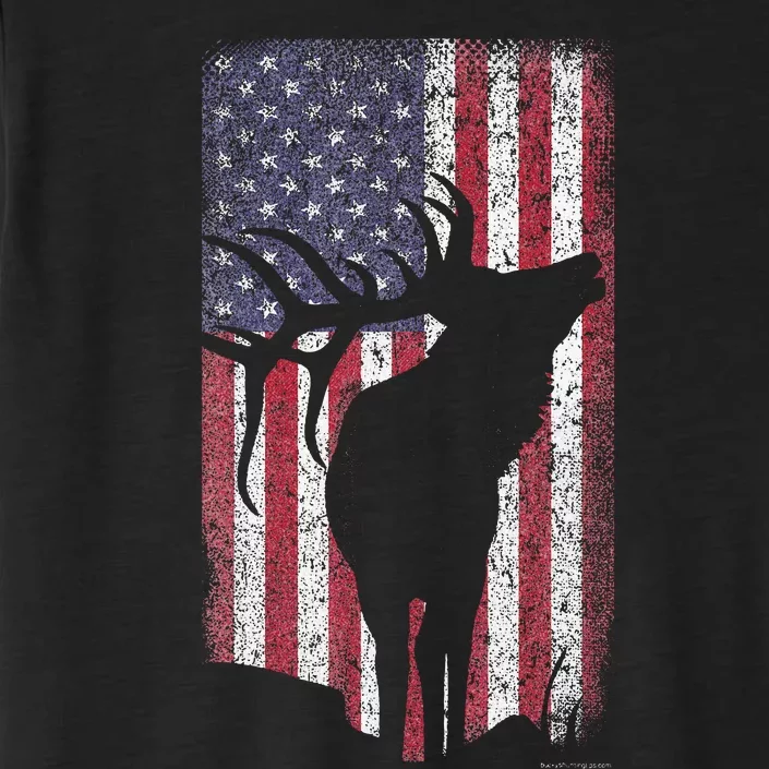 Elk Hunting Bugling Bull Us Flag American Retro ChromaSoft Performance T-Shirt