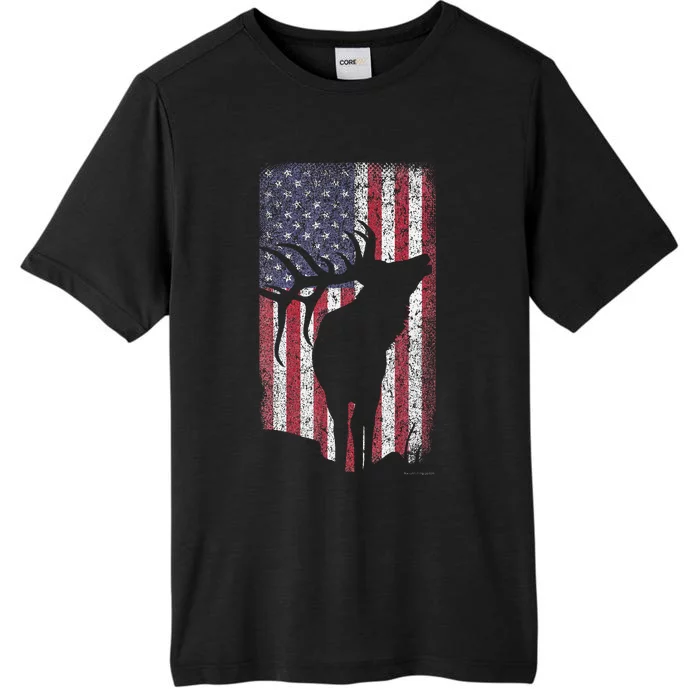 Elk Hunting Bugling Bull Us Flag American Retro ChromaSoft Performance T-Shirt