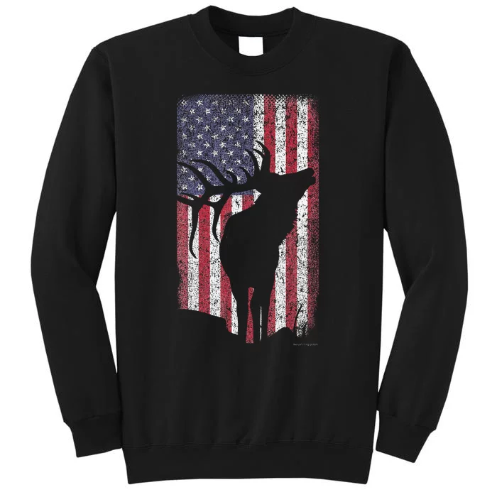 Elk Hunting Bugling Bull Us Flag American Retro Tall Sweatshirt