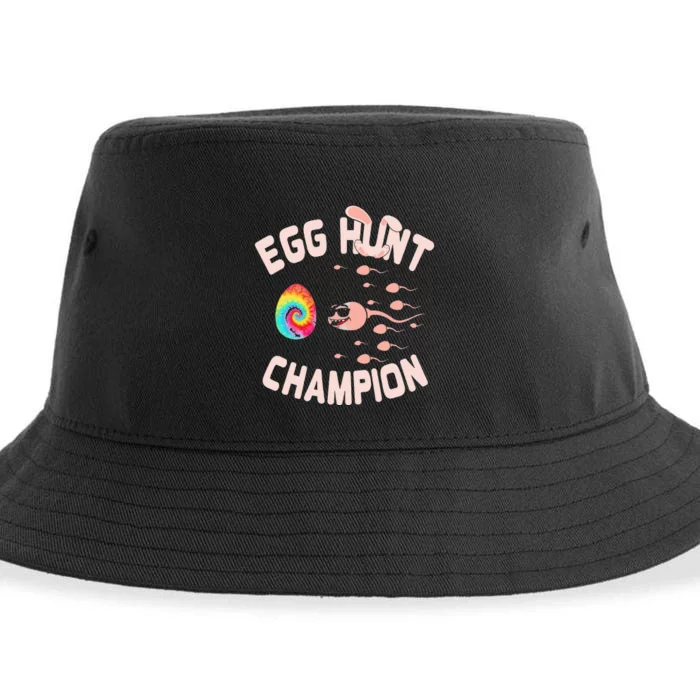 Egg Hunt Champion Dad Easter Sperm Swimming Announcement Sustainable Bucket Hat