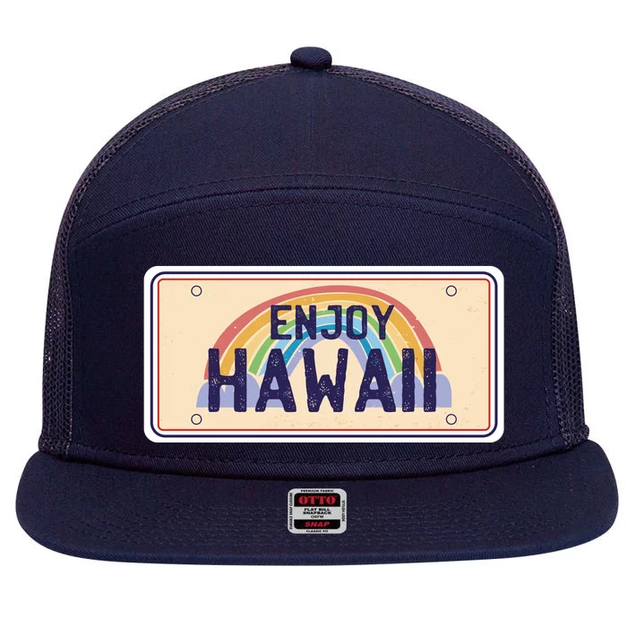 Enjoy Hawaii Car Plate 7 Panel Mesh Trucker Snapback Hat