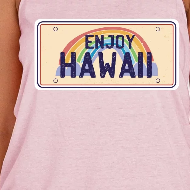 Enjoy Hawaii Car Plate Women's Knotted Racerback Tank