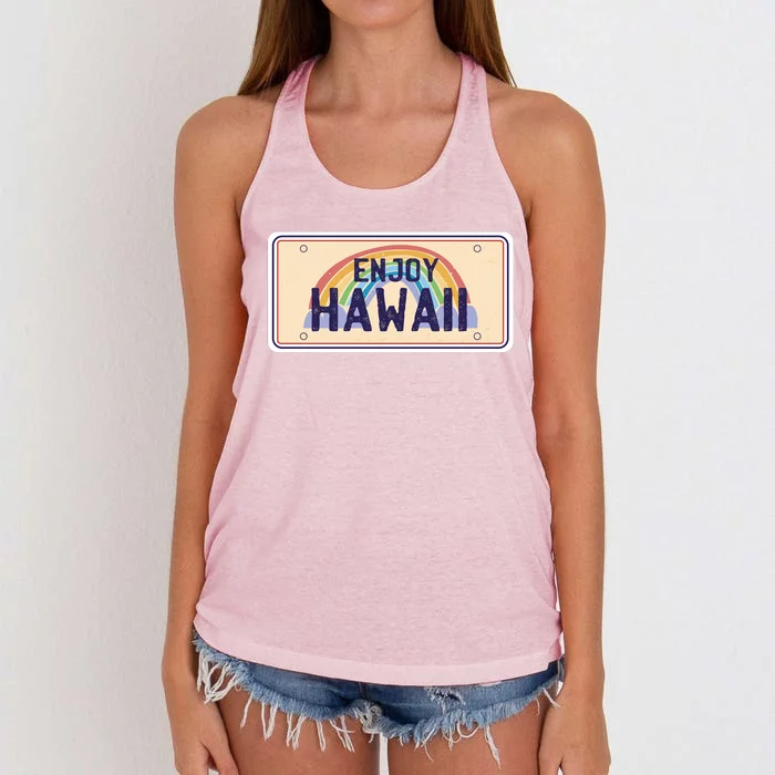 Enjoy Hawaii Car Plate Women's Knotted Racerback Tank