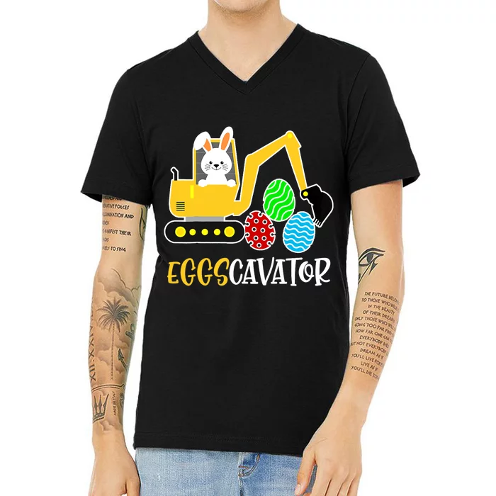 EggsCavator Happy Easter Funny Excavator Hunting Egg Gifts V-Neck T-Shirt