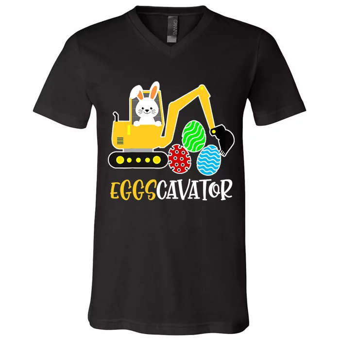 EggsCavator Happy Easter Funny Excavator Hunting Egg Gifts V-Neck T-Shirt