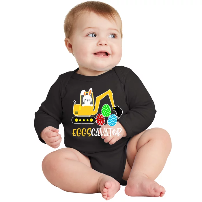 EggsCavator Happy Easter Funny Excavator Hunting Egg Gifts Baby Long Sleeve Bodysuit