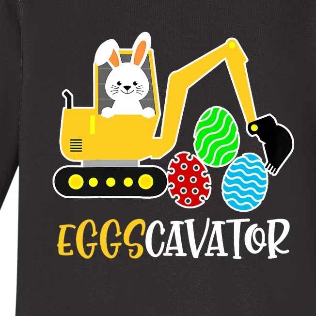 EggsCavator Happy Easter Funny Excavator Hunting Egg Gifts Baby Long Sleeve Bodysuit