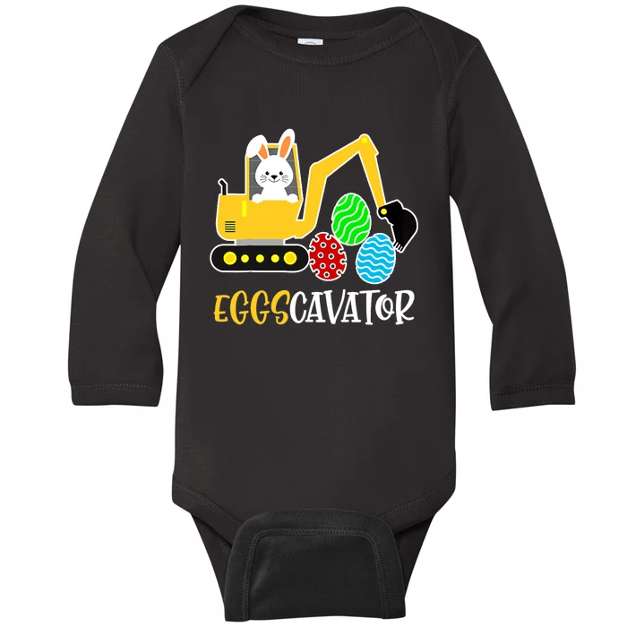 EggsCavator Happy Easter Funny Excavator Hunting Egg Gifts Baby Long Sleeve Bodysuit