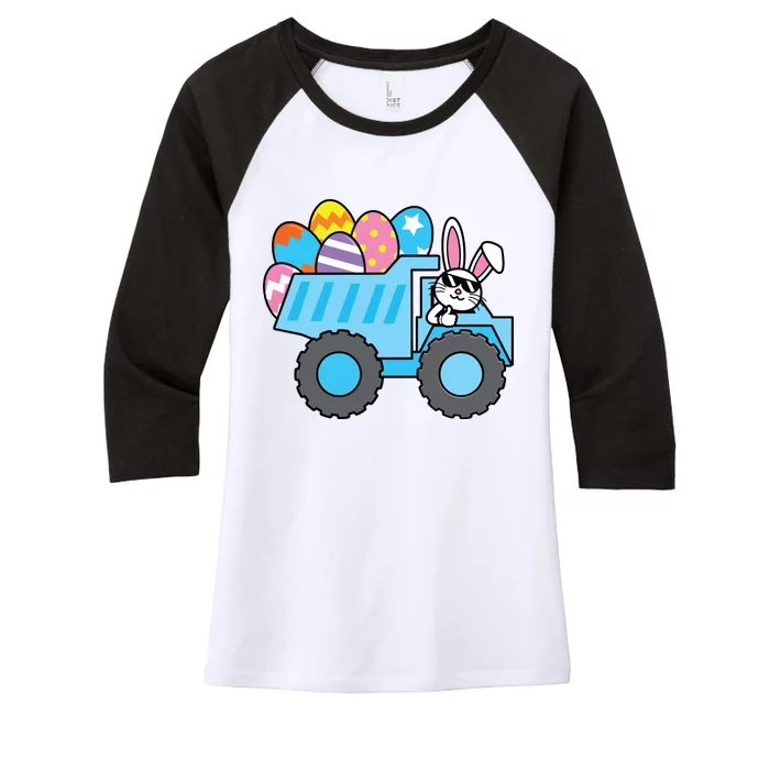 Easter Happy Easter Bunny Truck Construction Women's Tri-Blend 3/4-Sleeve Raglan Shirt