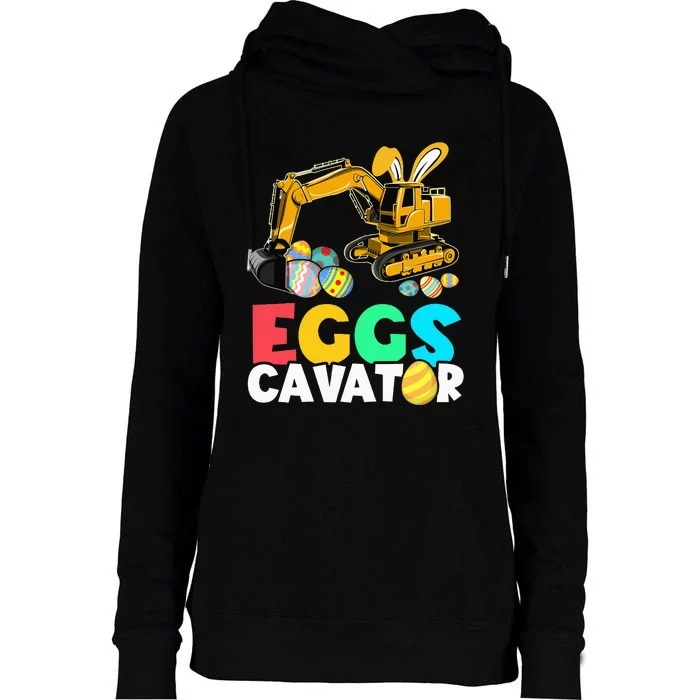 EggsCavator Happy Easter Excavator Hunting Egg Womens Funnel Neck Pullover Hood