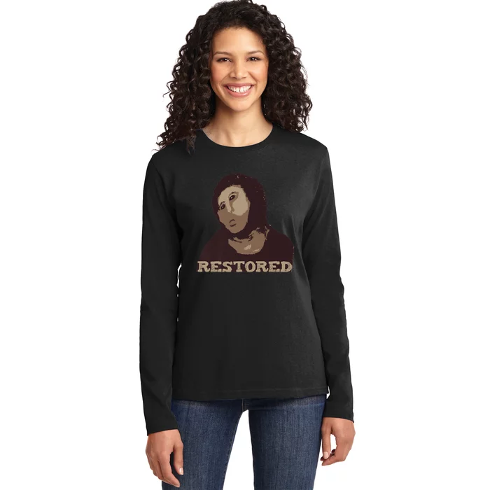 Ecce Homo Ecce Mono Fresco Painting Restoration Ladies Long Sleeve Shirt