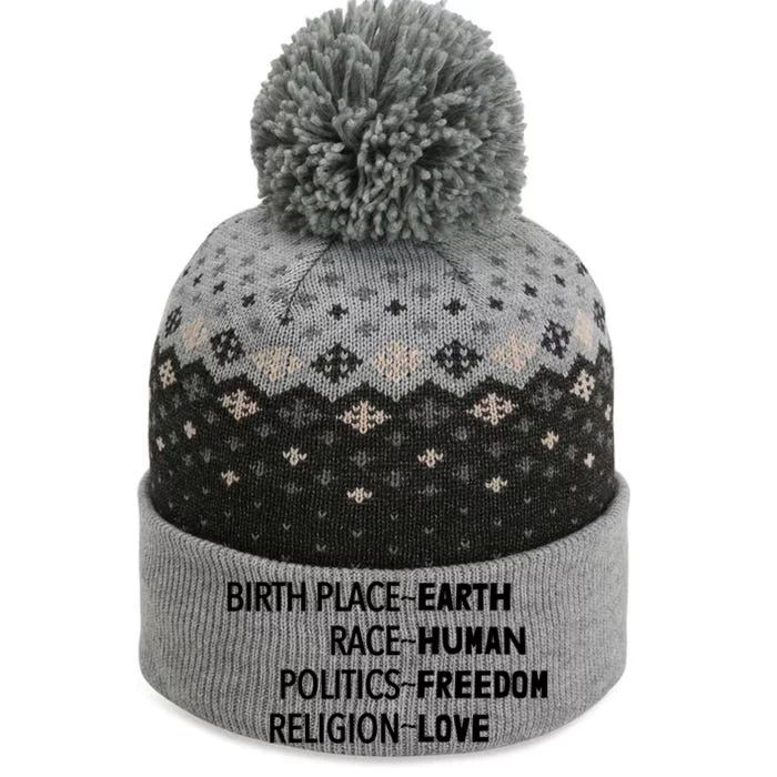 Earth Hu Freedom Love Equality Gift The Baniff Cuffed Pom Beanie