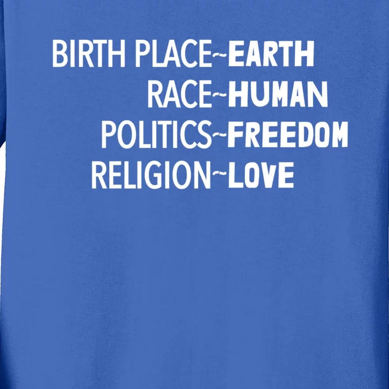 Earth Hu Freedom Love Equality Gift Kids Long Sleeve Shirt